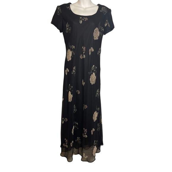 VTG Jessica Howard Black Floral Short Sleeve Floor Length Dress Women's Size 10 - Picture 1 of 6